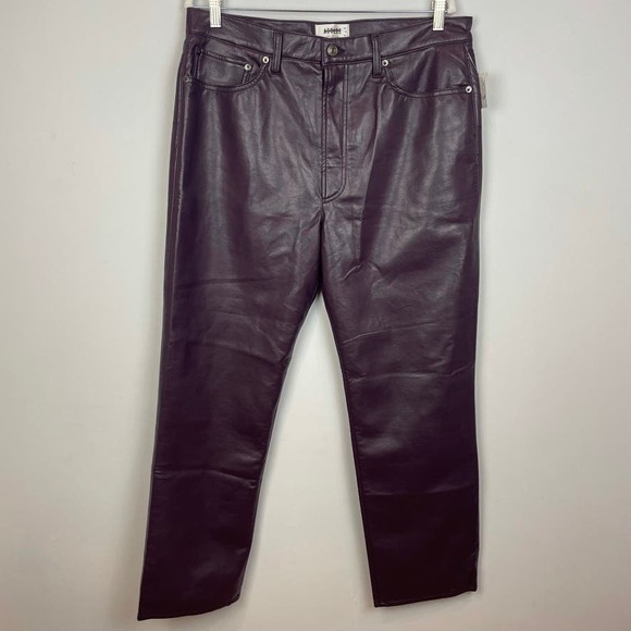 AGOLDE Recycled Leather 90's Pinch Waist Pants Night Shade NEW NWT - Picture 3 of 6